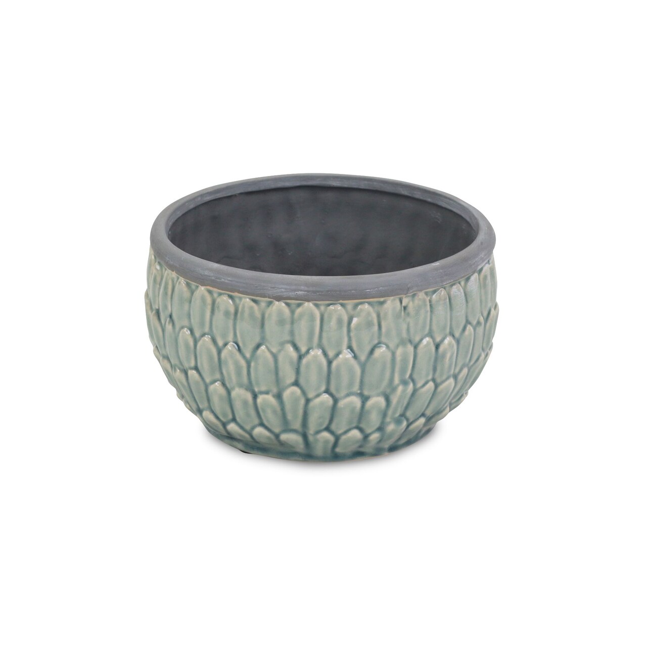 Contemporary Home Living 8" Green Round Pot with Overlapping Leaf Embossed Outdoor Planter Pot